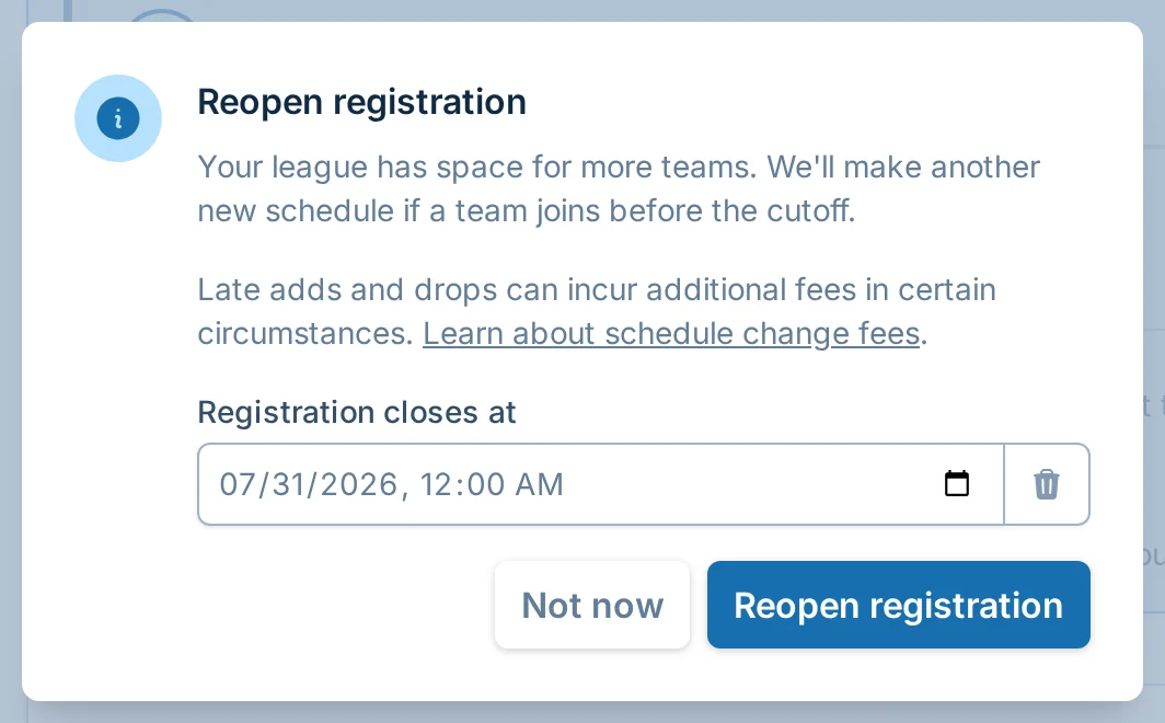 Reopen registration dialog with a registration cutoff date field