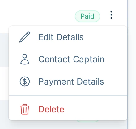 Team actions menu in bagtoss.love, a cornhole admin app for team management